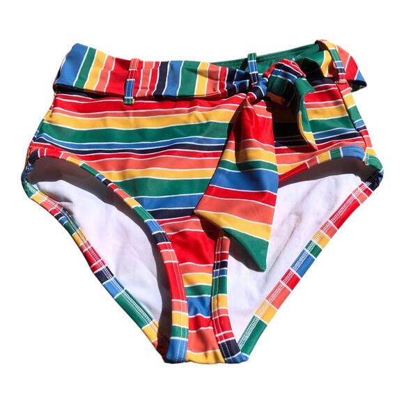 ModCloth NWT Greta Rainbow Stripe Detachable Belt High-Waisted Bikini Bottom MD - Picture 3 of 13